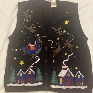 Bobbie Brooks Plus Vintage Velvet Black Ugly Christmas Vest Size L, 12/14